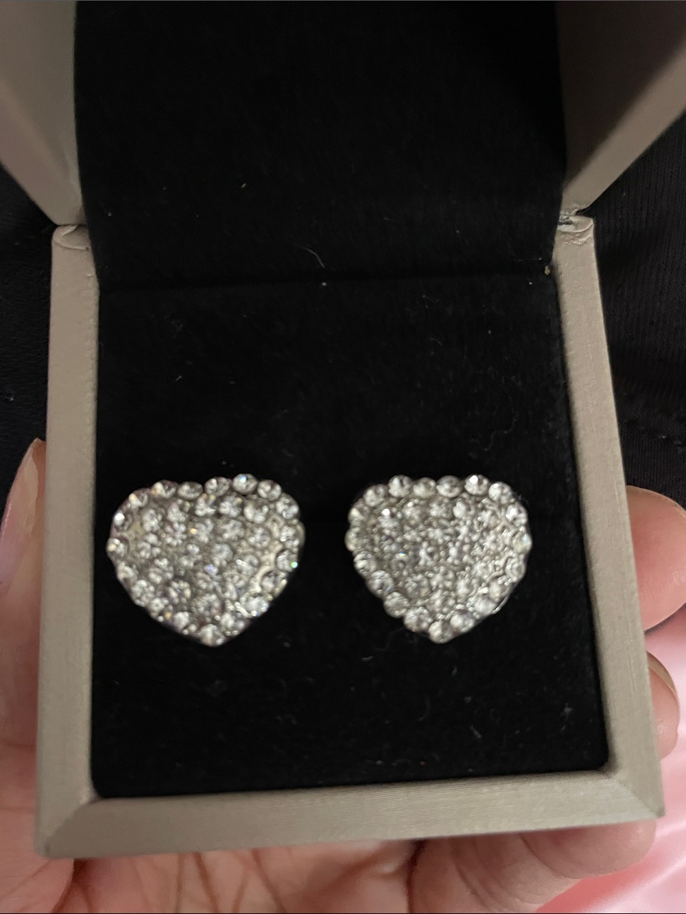 Heart Crystal Stud Earrings - Silver Tone